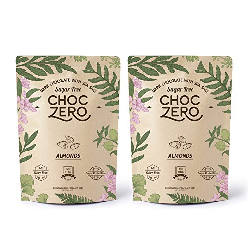  ChocZeros Keto Bark, Dark Chocolate Almonds with Sea Salt. Sugar Free, Low Carb. No Sugar Alcohols, No Artificial Sweeteners, All Natural, Non-GMO (2 bags, 6 servings/each)