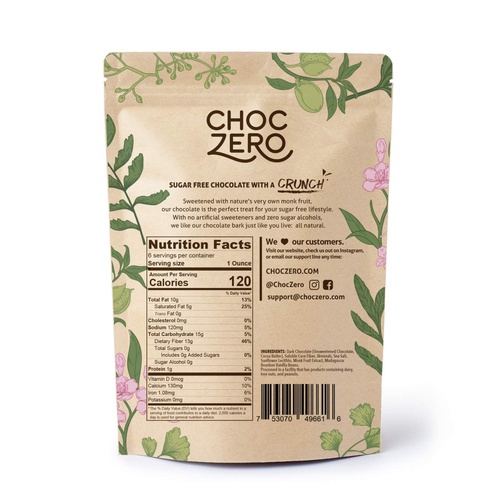  ChocZeros Keto Bark, Dark Chocolate Almonds with Sea Salt. Sugar Free, Low Carb. No Sugar Alcohols, No Artificial Sweeteners, All Natural, Non-GMO (2 bags, 6 servings/each)