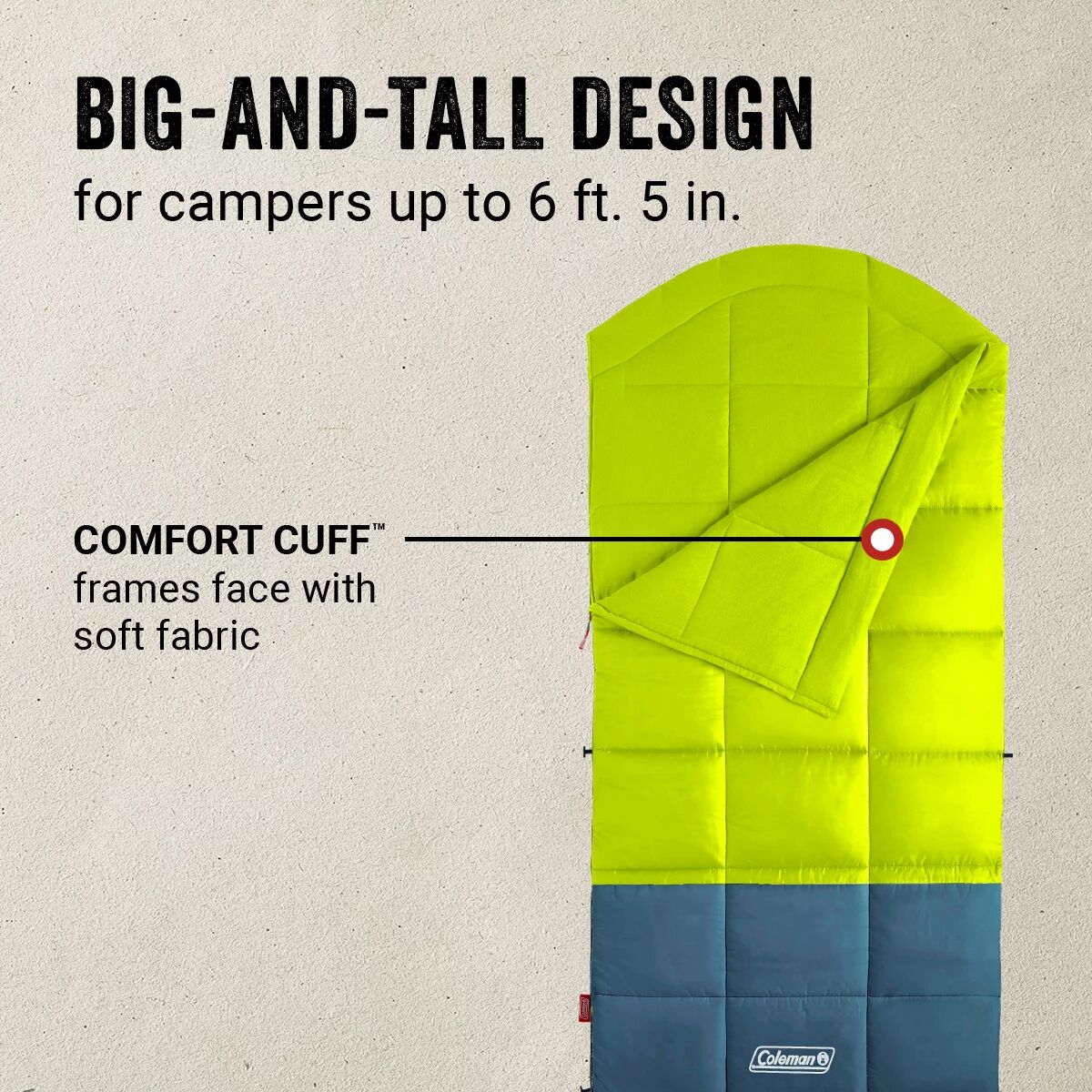 콜맨 Coleman Kompact Big & Tall Contour Sleeping Bag: 40F Synthetic - Hike & Camp