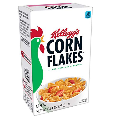  Kellogg’s Corn Flakes, Breakfast Cereal, Original, Fat-Free, Single Serve, 0.81 oz Box(Pack of 70)