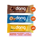 Dang Keto Bar | 3 Flavor Variety | 12 Pack | Keto Certified, Vegan, Low Carb, Low Sugar, Plant Based, Non GMO, Gluten Free Snacks | 4-5g Net Carbs, 9g Protein, No Added Sugars
