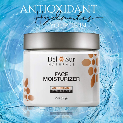  Del Sur Naturals Face Moisturizer for Women & Men - Antioxidant Facial Cream Lotion, Enriched with Vitamin A, C, & E - Rejuvenates Facial Areas & Combats Premature Aging, All Skin