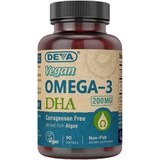 Deva Vegan Omega-3 DHA Supplement - Once-Per-Day Softgel 200 MG - Carrageenan Free - Gelatin Free - Non-Fish - Algae Oil - 90 Softgels (Pack of 2)