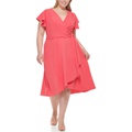 DKNY Plus Size Short Sleeve Ruffled Faux Wrap Dress
