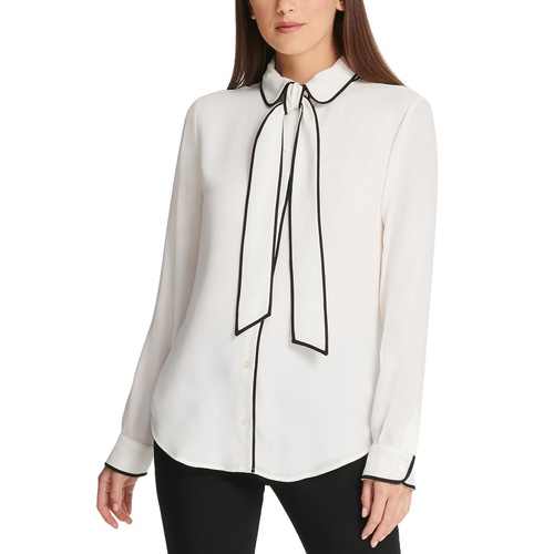 DKNY Piped Trim Tie Front Blouse