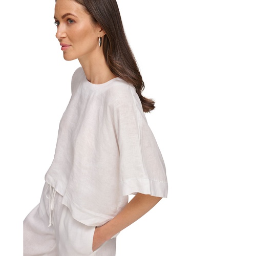 DKNY Linen Drop Shoulder Short Sleeve Top