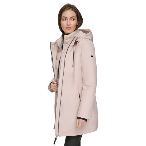 DKNY Womens Hooded Bibbed Zip-Front Puffer Coat