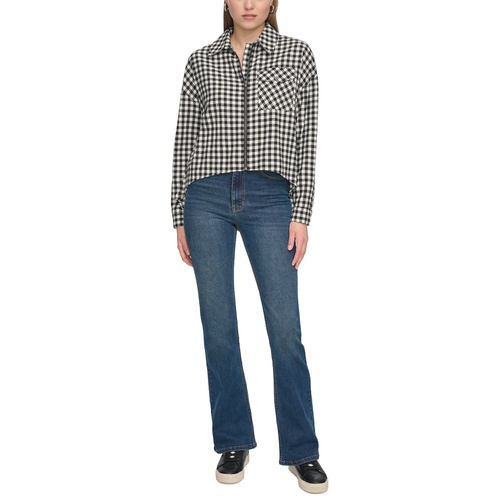 DKNY Womens Plaid Zip-Front Long-Sleeve Shirt