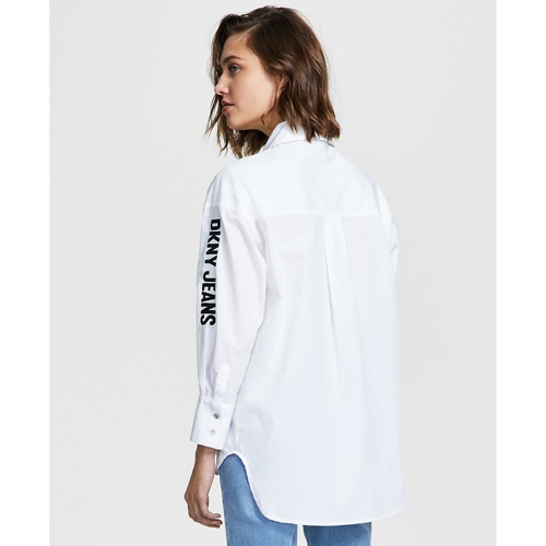 DKNY Womens Cotton Embroidered-Logo Shirt