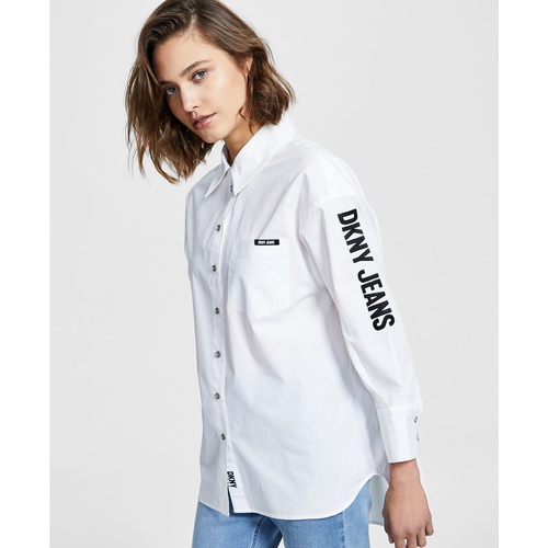 DKNY Womens Cotton Embroidered-Logo Shirt