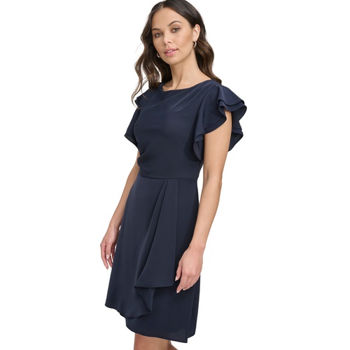 DKNY Womens Flutter-Sleeve Ruched Dress