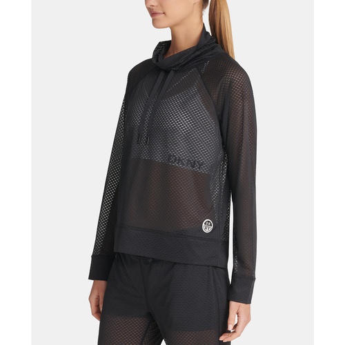 DKNY Sports Womens Honeycomb Mesh Funnel-Neck Pullover Top