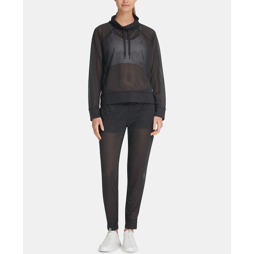 DKNY Sports Womens Honeycomb Mesh Funnel-Neck Pullover Top