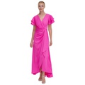 Womens Double Flutter-Sleeve Cascading Gown