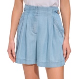 Womens Pleated High Rise Shorts