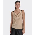Womens Cowlneck Sleeveless Colorblocked-Strap Tank Top