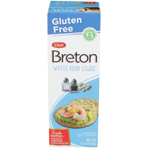  Dare Breton Gluten Free Crackers, White Bean with Salt & Pepper, 4.2 oz Box (Pack of 6)  Healthy Gluten Free Snacks with No Artificial Colors or Flavors  Made with Navy Beans and