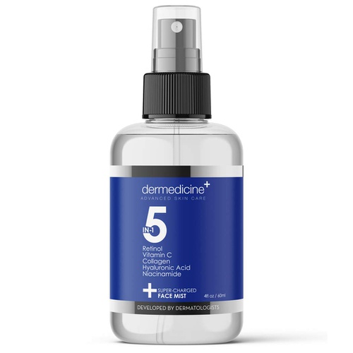  Dermedicine 5 in 1 Super Charged Anti-Aging Face Mist w/Retinol, Vitamin C, Collagen, Hyaluronic Acid & Niacinamide | Hydrates, Refreshes & Brightens for a More Glowing Complexion | 4 fl oz, 1
