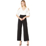 Donna Morgan Long Tie-Sleeve Stretch Crepe V-Neck and Contrast Color Jumpsuit