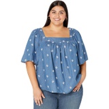 Draper James Plus Size Maren Top in Embroidered Chambray