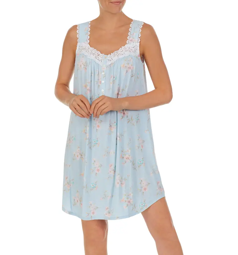 Eileen West Floral Short Jersey Nightgown_TEAL PRT