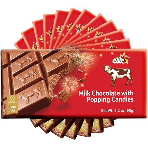  Elite Premium Milk Chocolate Bar With Popping Candies, 3oz (12 Pack) 14% Pop Rocks