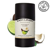 Each & Every Natural Aluminum-Free Deodorant for Sensitive Skin with Essential Oils, Plant-Based Packaging, Coconut & Lime, 2.5 Oz.