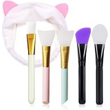 Ealicere 5 pcs Silicone Face Mask Brush and 1 pcs Cute Headband,Facial Mud Mask Applicator,Face Mask Brush and Headband for Skin Care Beauty Cosmetic Mud Makeup Tool.