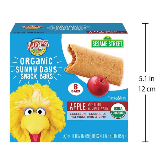  Earths Best Organic Sesame Street Sunny Days Toddler Snack Bars, Apple, 8 Count (Pack of 6)
