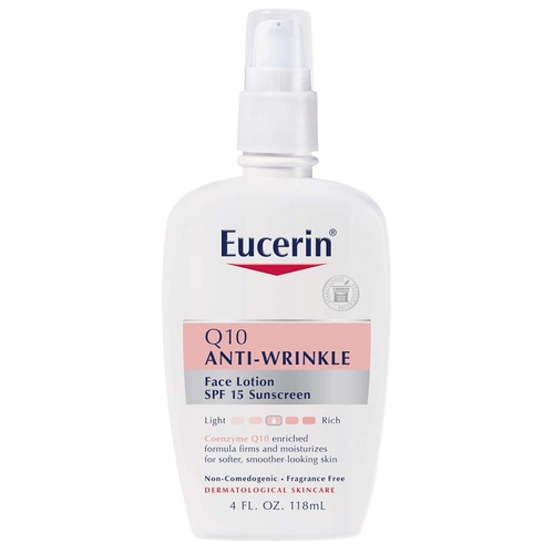  Eucerin Q10 Anti-Wrinkle Face Lotion with SPF 15 - Fragrance-Free, Moisturizes for Softer Smoother Skin - 4 fl. oz Bottle