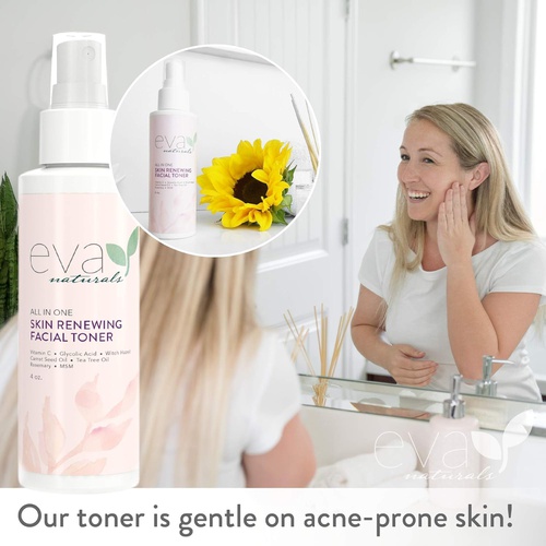  Eva Naturals All-in-One Skin Renewing Facial Toner (4 Ounce) - Face Moisturizer and Natural Skin Cleanser Tones, Restores and Helps Fight Acne - with Vitamin C, Lavender and Bee Pr