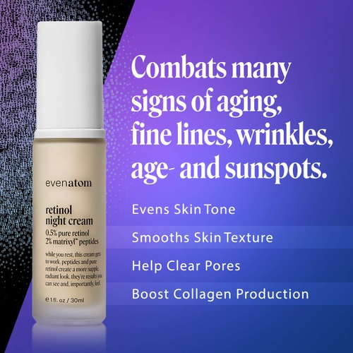  Even Atom Retinol Cream for Face - Anti Aging Wrinkle Retinol Moisturizer Cream for Face & Eye Care - Retinol Face Cream for Wrinkles, Brightening with Peptides, Green Tea & Licorice Extract