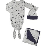 Everly Grey Knotted Gown Three-Piece Set (Infant)
