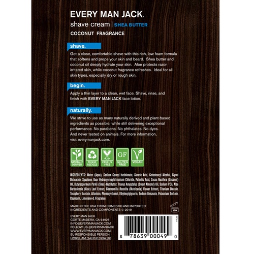  Every Man Jack Shave Cream - Shea Butter | 6.7-ounce Twin Pack - 2 Tubes Included | Naturally Derived, Parabens-free, Pthalate-free, Dye-free, and Certified Cruelty Free