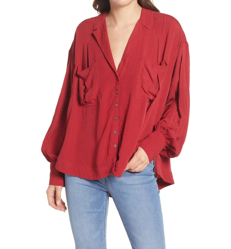 Free People Erins Jacquard Oversize Button Front Top_STOLEN KISS