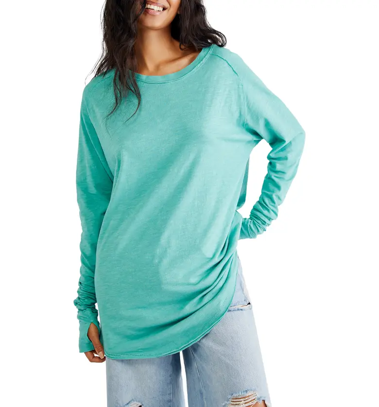 Free People Arden Extra Long Cotton Top_BLUE JADE