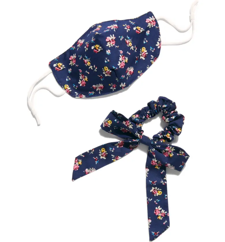 Free People Adult Face Mask & Scrunchie Bow Set_NAVY
