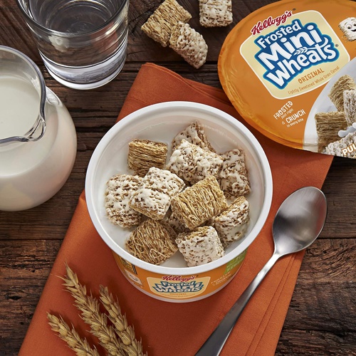  Kelloggs Frosted Mini-Wheats, Breakfast Cereal in a Cup, Original, Low Fat, Made from 100% Whole Grain, Bulk Size, 12 Count (Pack of 2, 15 oz Trays)