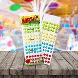 Fruidles Sour Mega Candy Buttons, Perfect for Birthday Parties, Events, Treats, and much more, Assorted Flavors, Green Apple, Lemon, Blue Raspberry, Strawberry, 2 Oz (Total of 2 Sheets 144