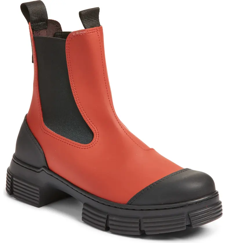 Ganni Recycled Rubber Chelsea Rain Boot_MADDER BROWN