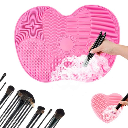  GIRO 2PCS Silicone Makeup Brush Cleaner Mat Set for Cosmetic Brush Cleaning MakeUp Washing Brush Silica Glove Scrubber Board Cosmetic Clean Tools,Rose&Pink,Take care of the brush a