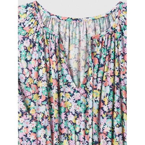 갭 Relaxed Smocked Splitneck Mini Dress