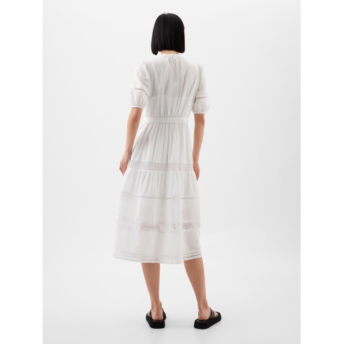 갭 Puff Sleeve Lace Midi Dress