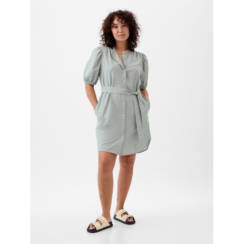 갭 Linen-Cotton Puff Sleeve Mini Shirtdress