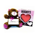 Generic Hershey Milk Chocolate Solid Heart Candy Gift Box and Stuffed Animal Plush Bear Toy and Original Card Bundle for Valentines Day, Mothers Day for Him or Her