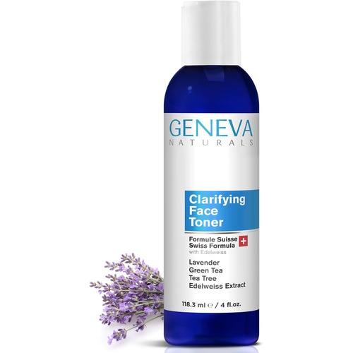  Geneva Naturals Clarifying Face Toner - Natural Swiss Anti-Aging Pore & Breakout Balance with Disinfectant - Features Lavender, Green Tea, Tea Tree Oil, and Edelweiss - Men & Women - 4oz