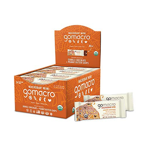  GoMacro MacroBar Mini Organic Vegan Snack Bars  Double Chocolate + Peanut Butter Chips (0.9 Ounce Bars, 24 Count)
