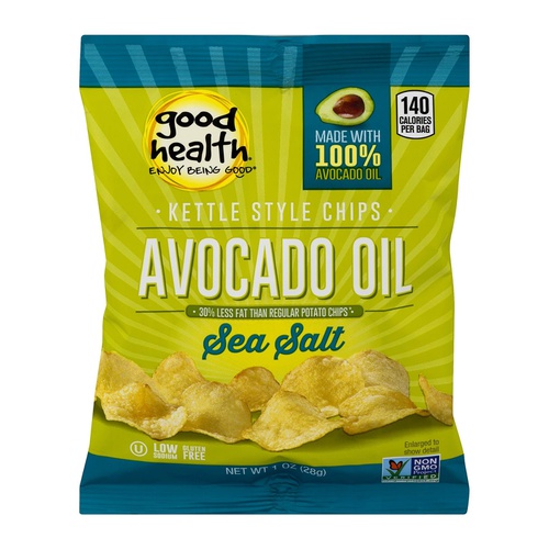  Good Health Natural Products Good Health Kettle Style Potato Chips, Avocado Oil, Sea Salt, 1 oz. Bag, 30 Pack  Gluten Free, Crunchy Chips Cooked in 100% Avocado Oil, Great for Lunches or Snacking on the Go