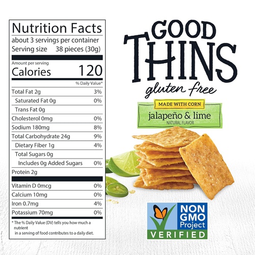  Good Thins Jalapeo & Lime Corn & Rice Snacks Gluten Free Crackers, 6 - 3.5 oz Boxes