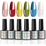 Gouserva Gel Nail Polish Set, Popular Fashion Girly Colors Collection Red Green White Yellow Blue Nude 6 Colors 8 ML Gift Box LED Soak Off UV Nail Gel Manicure Kit